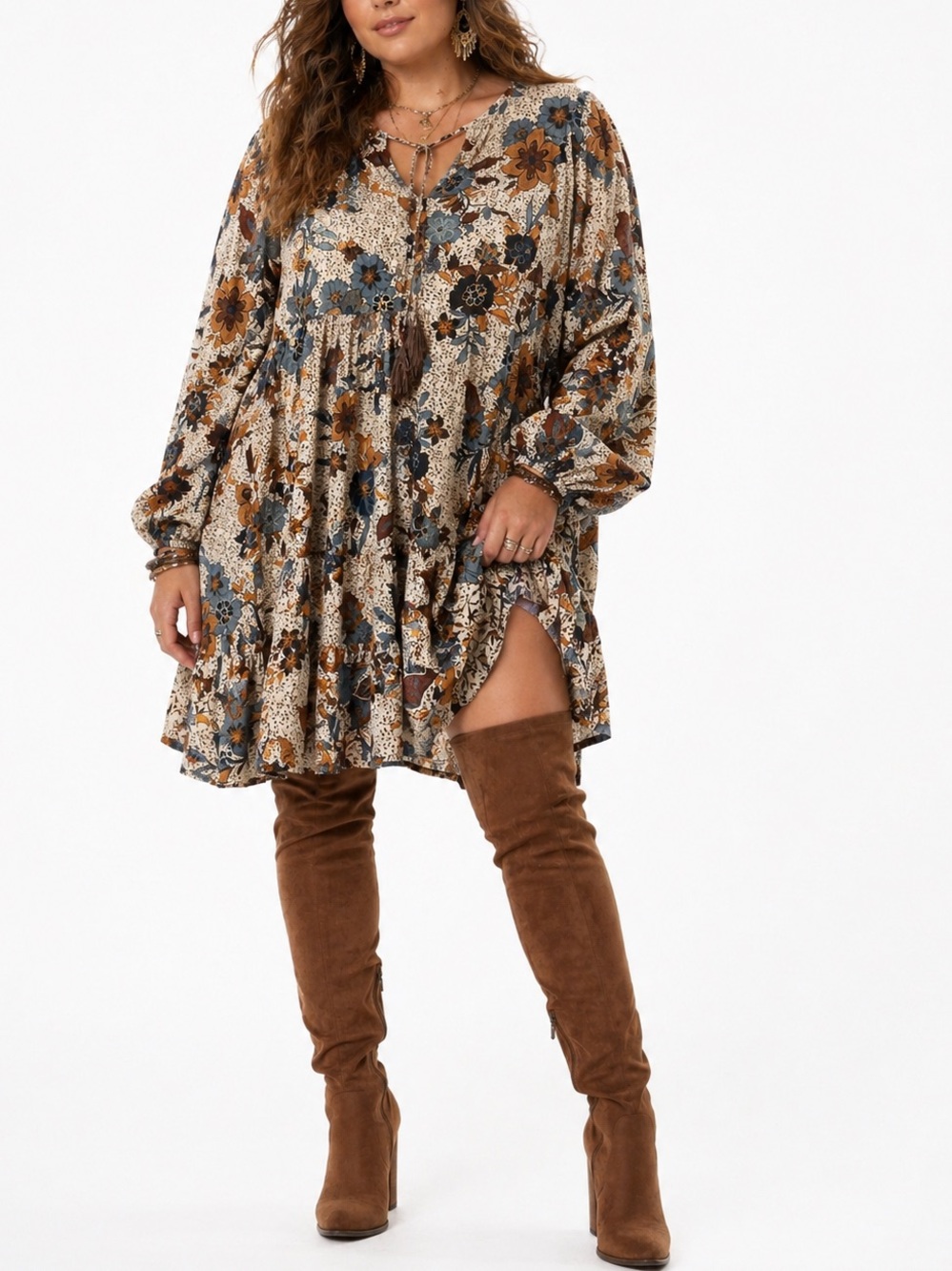 Kate & Sam Bohemian Floral Tiered Long-Sleeve Dress
